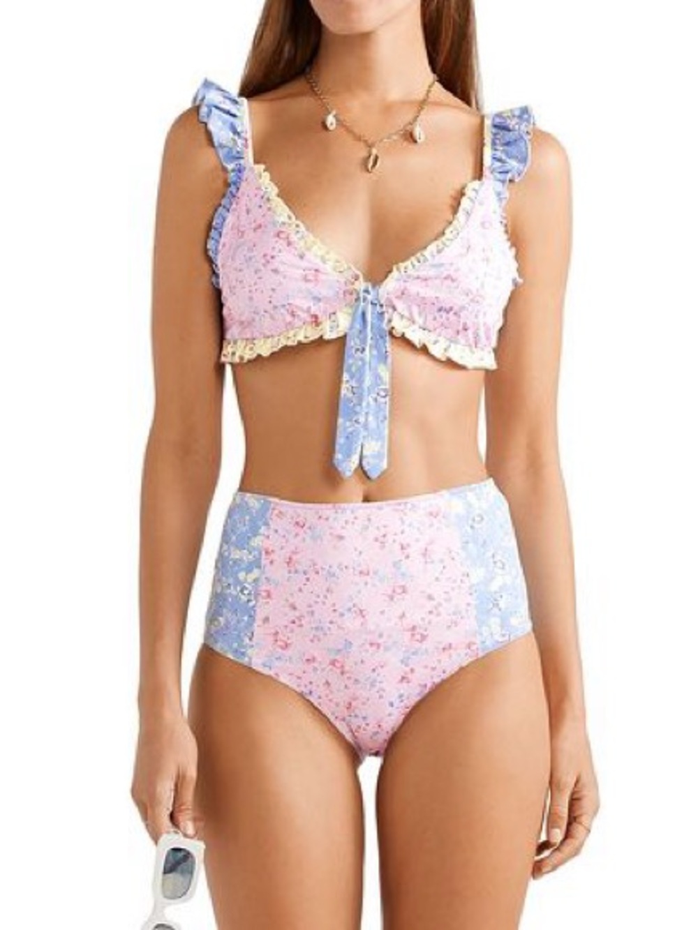 LoveShackFancy Mason Bottom + Claudia Top
Pastel Blue & Pink Floral Bikini Set